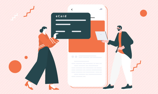An abstract illustration representing the process of sending and receiving an eCard.